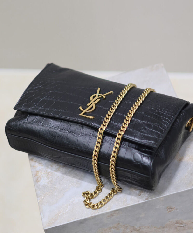 Saint Laurent Reversible Kate Medium In Crocodile-Embossed Leather Black